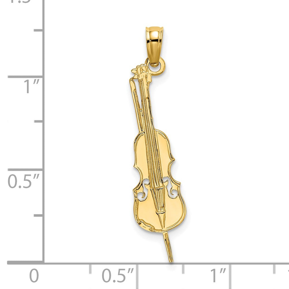 14K Polished Engraved Upright Bass Charm
