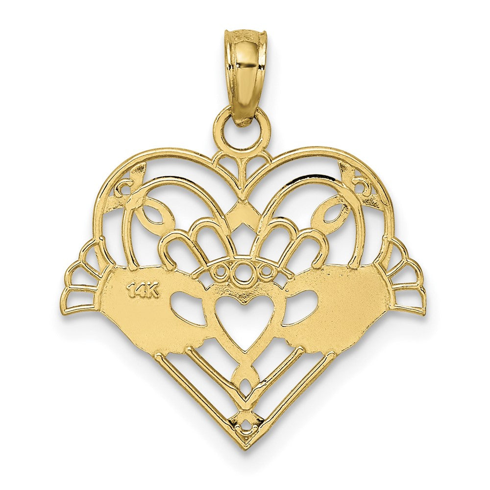 14K Polished and Beaded Claddagh In Heart Charm