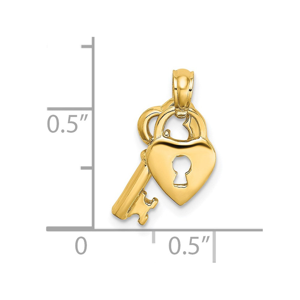 14K Moveable Dangling Heart and Key Charm