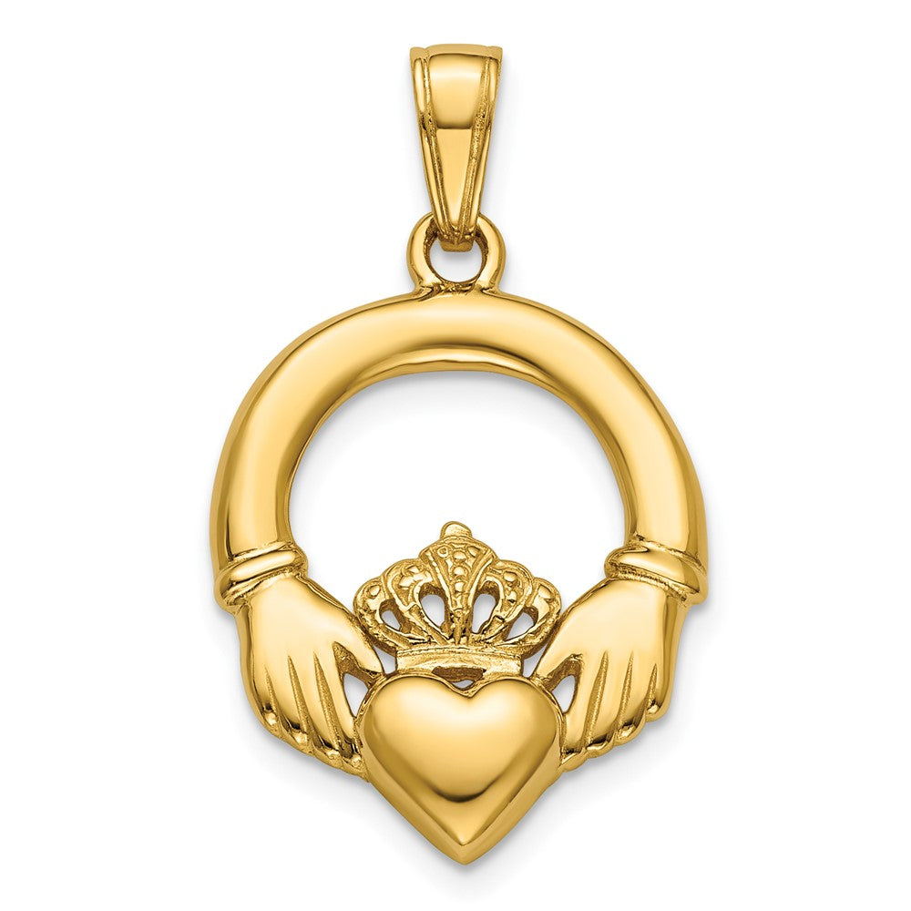 14K Polished Large Claddagh Heart Charm