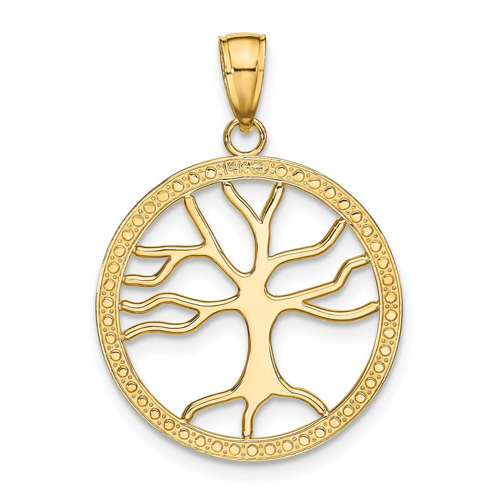 14K Large Tree Of Life In Round Frame Charm