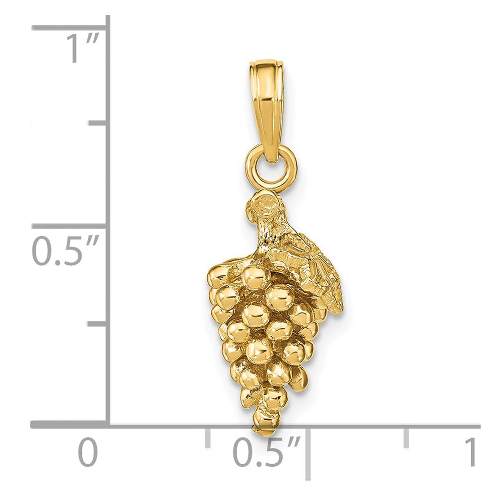 14K 3-D Grapes W/ Stem and Leaf Charm
