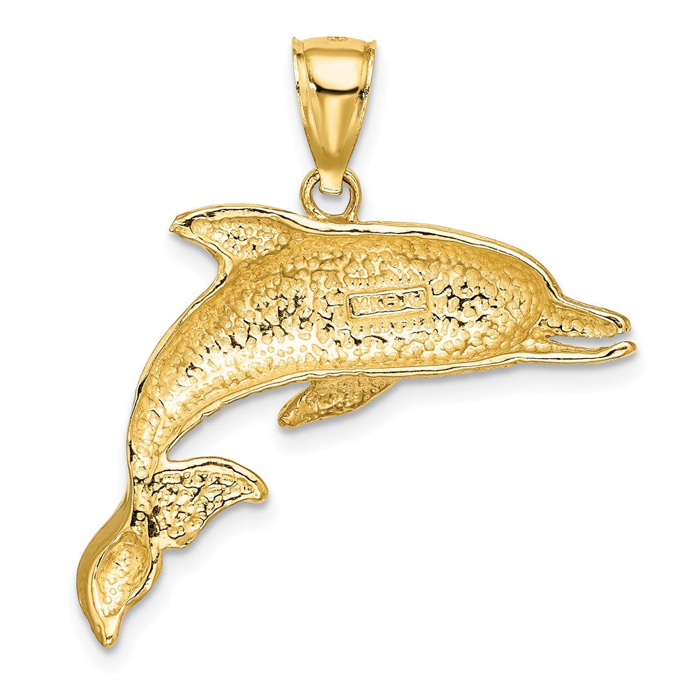 14K Polished and Textured Open Mouth Dolphin Charm
