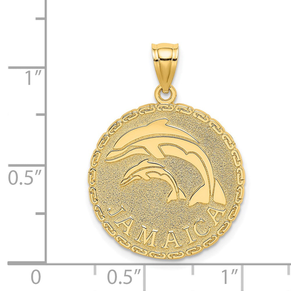 14K JAMAICA and Dolphins Disk Charm