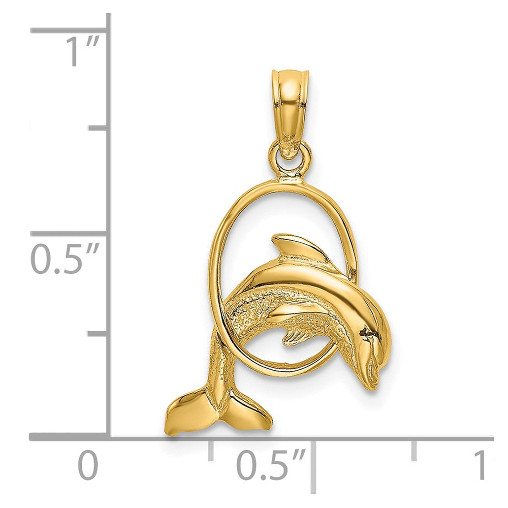 14K Polished Dolphin Jumping Through Hoop Charm