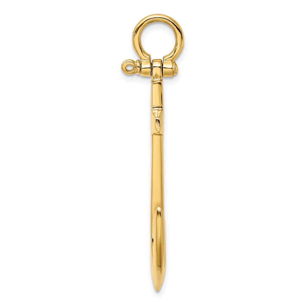 14K 3-D Polished Large Anchor w/ Shackle Bail Charm