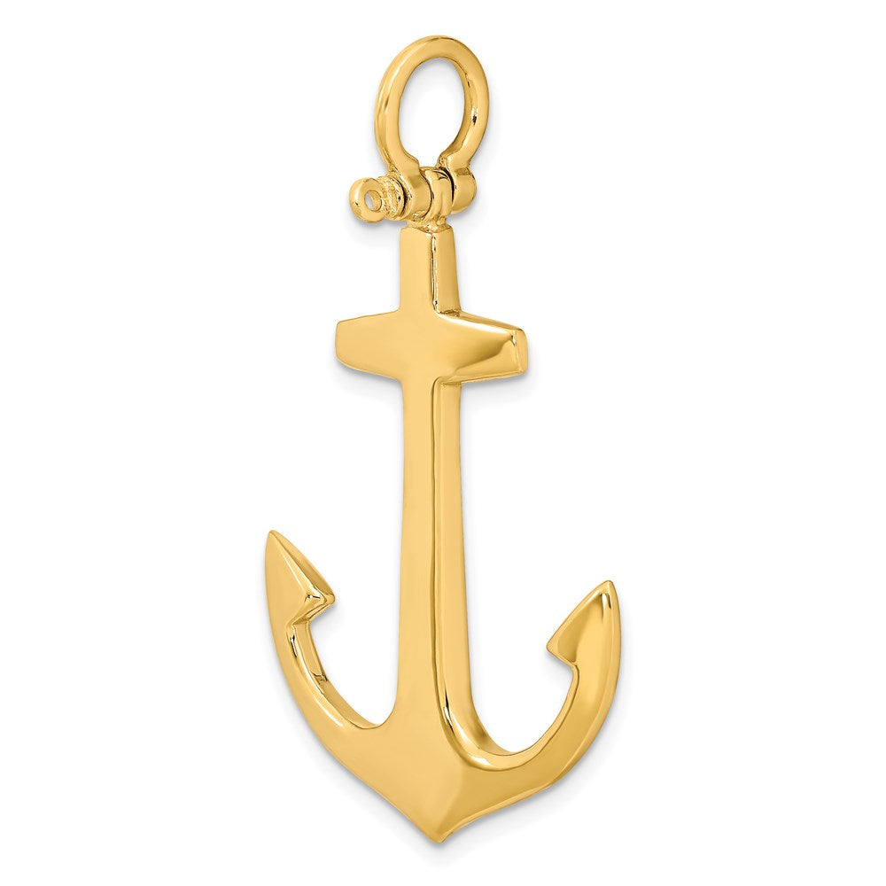 14K 3-D Polished Large Anchor w/ Shackle Bail Charm