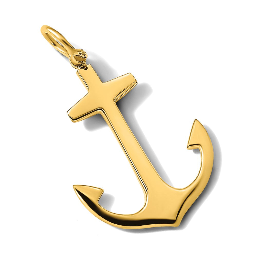 14K 3-D Polished Large Anchor w/ Shackle Bail Charm