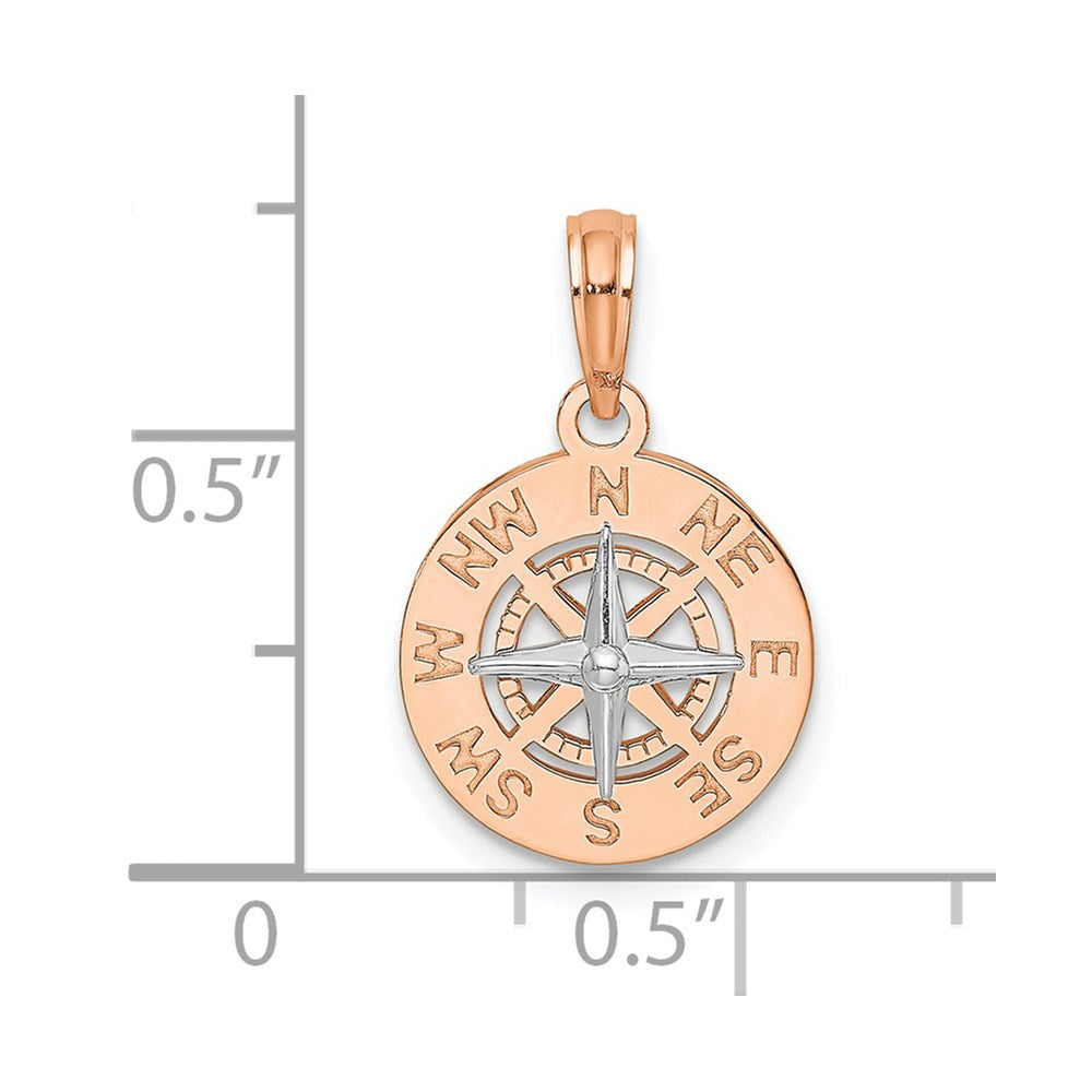14K Rose and White Gold Mini Nautical Compass Pendant