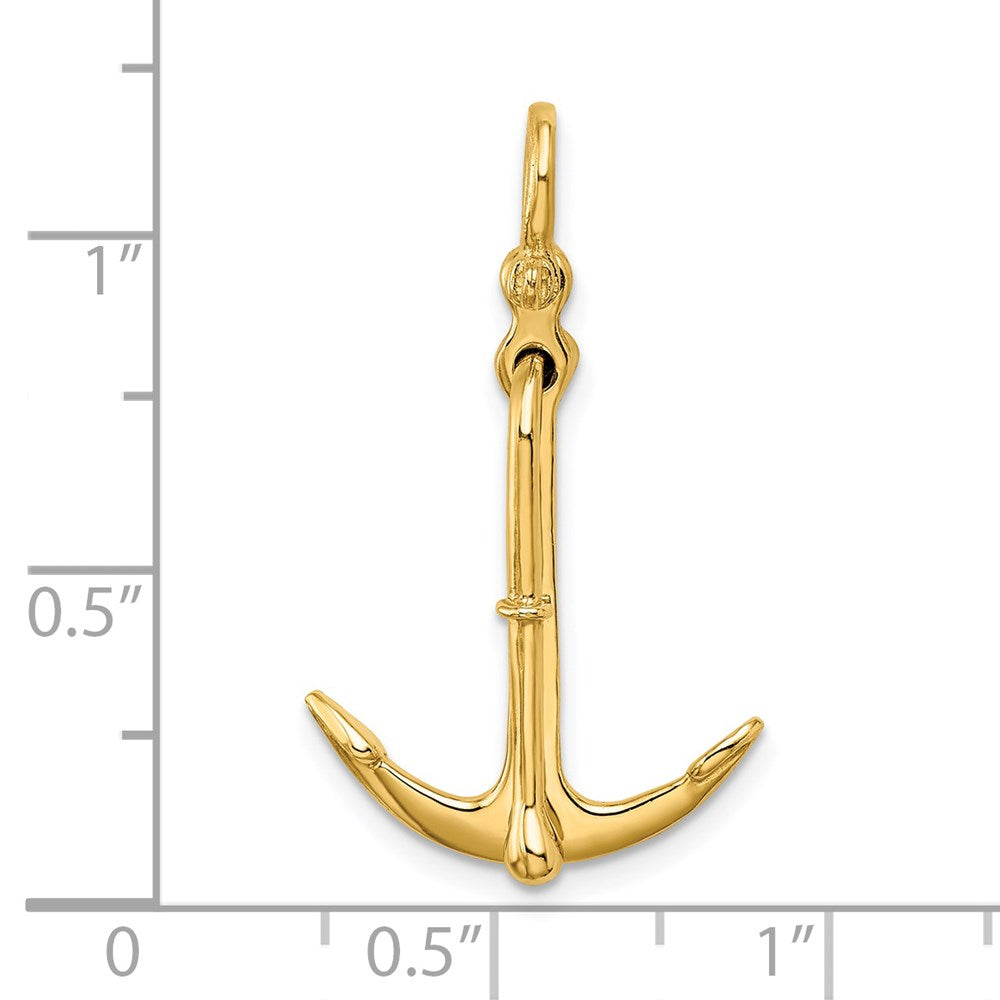 14K 3-D Polished Anchor 2 Piece and Moveable Charm