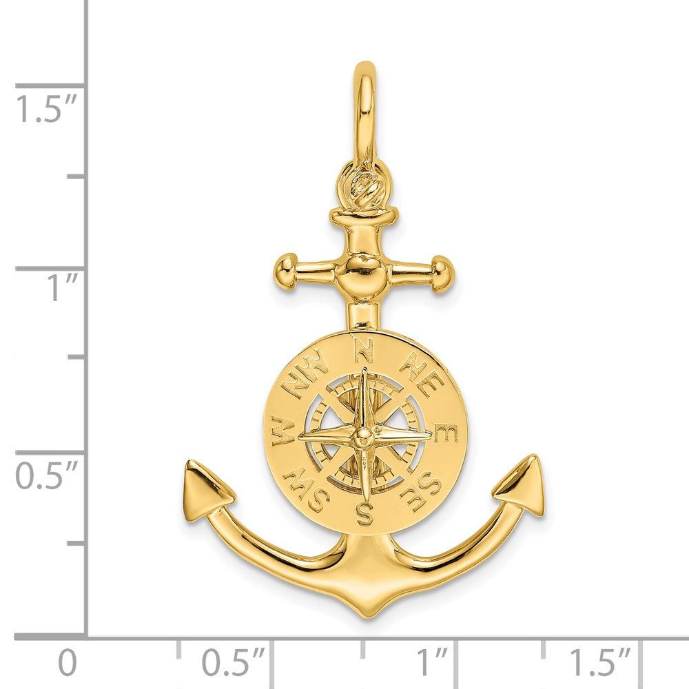 14K 3-D Small Anchor w/ Nautical Compass w/ Shackle Bail Charm