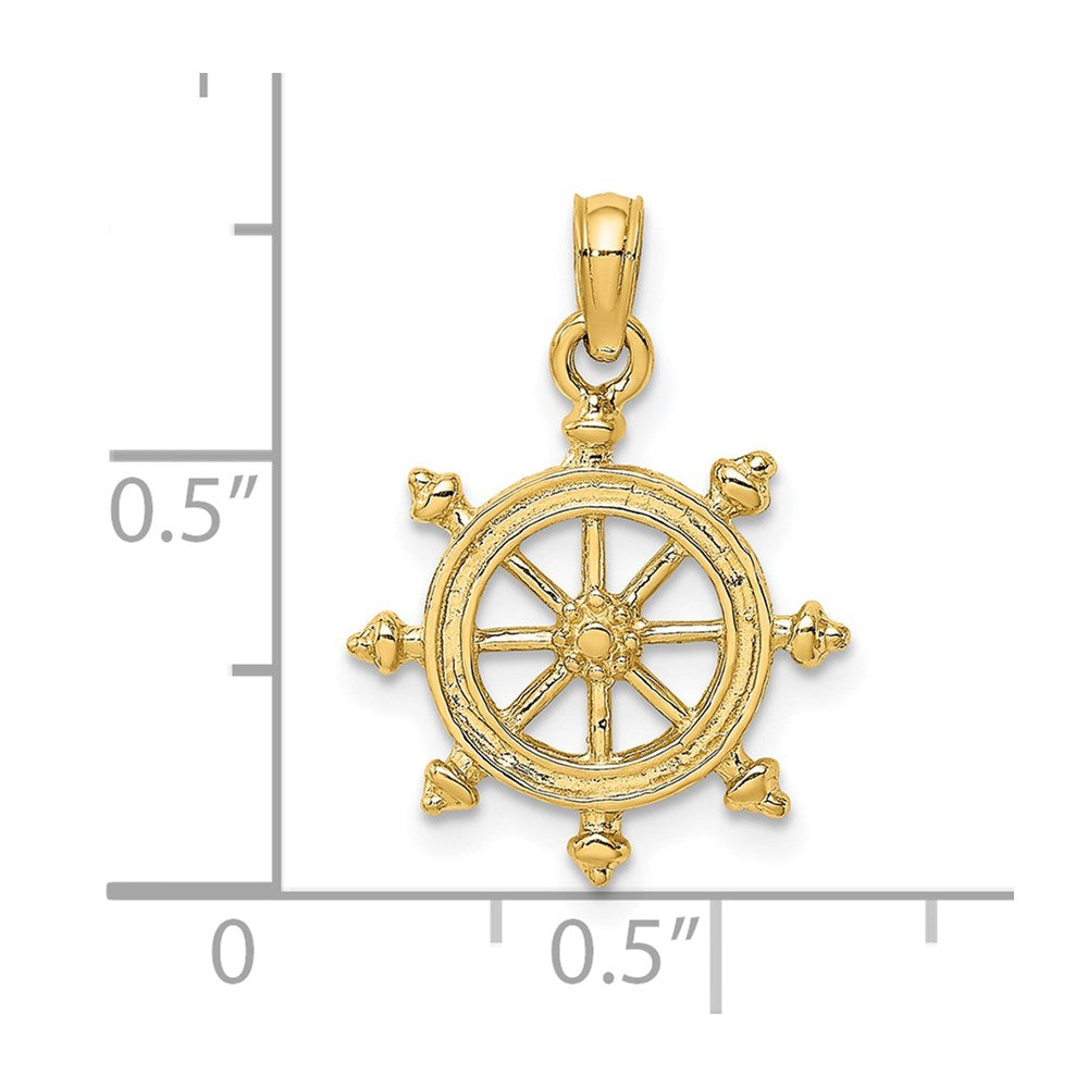 14K 2-D Textured Ship Wheel Charm