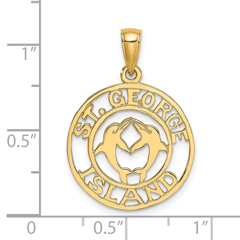 14K ST. GEORGE ISLAND w/DOLPHINS Circle Charm