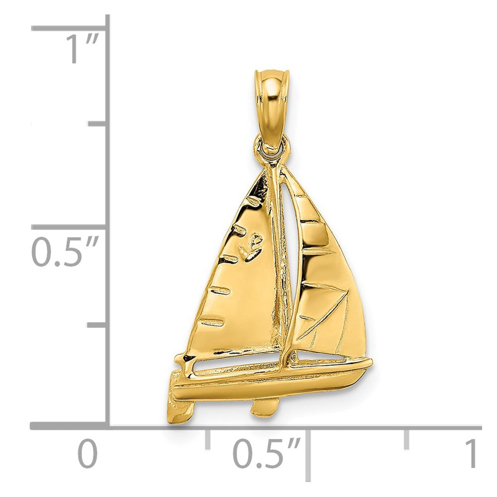 14K 3-D Polished Sailboat Charm