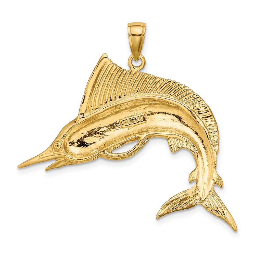 14K 2-D Polished / Satin Striped Marlin Charm