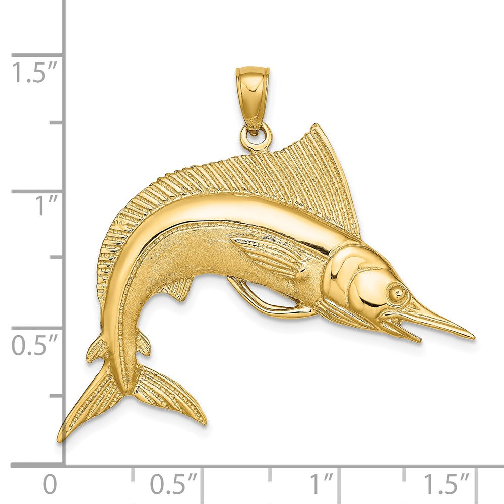 14K 2-D Polished / Satin Striped Marlin Charm
