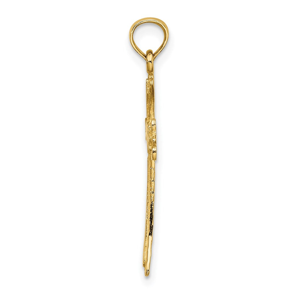 14K Polished and Engraved Cross W/ Heart Charm