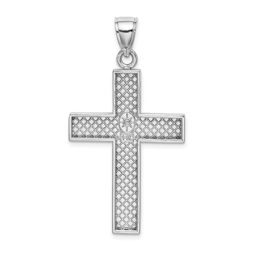 14K White Gold Large Block Cross w/Open Back Charm