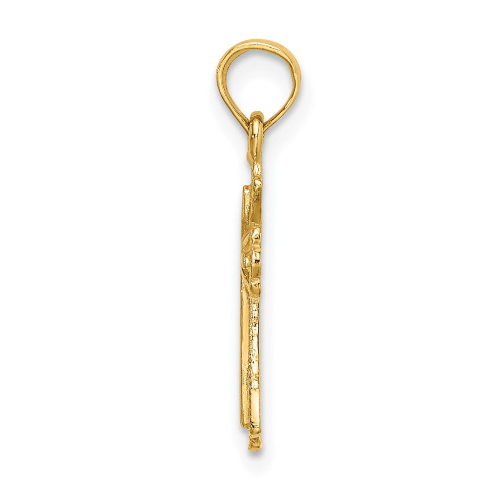 14K Engraved Small Cross w/ X Center Charm