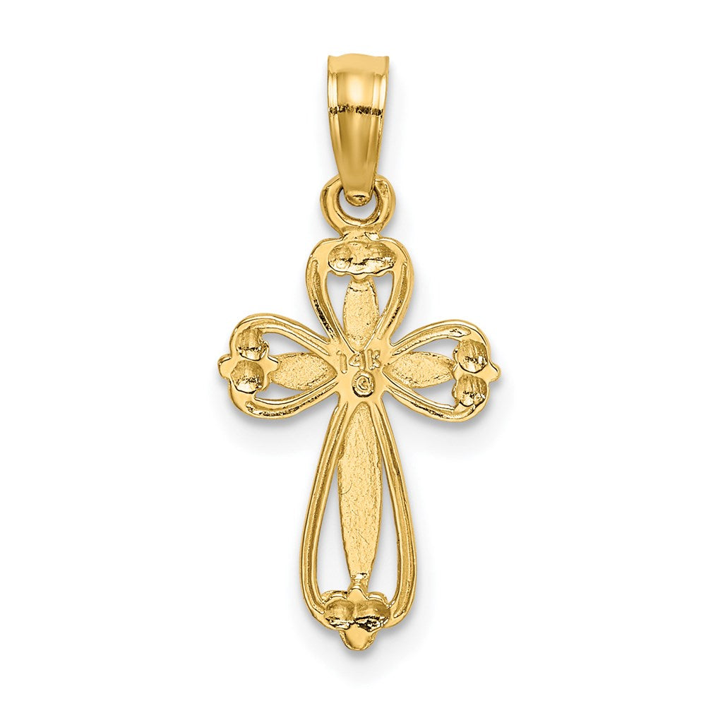 14K Polished and Cut-Out Engraved Cross Charm