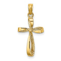 14K 3-D Engraved Polished Twisted Cross Charm