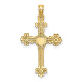14K Beaded Tip Cross w/ Heart Center Charm
