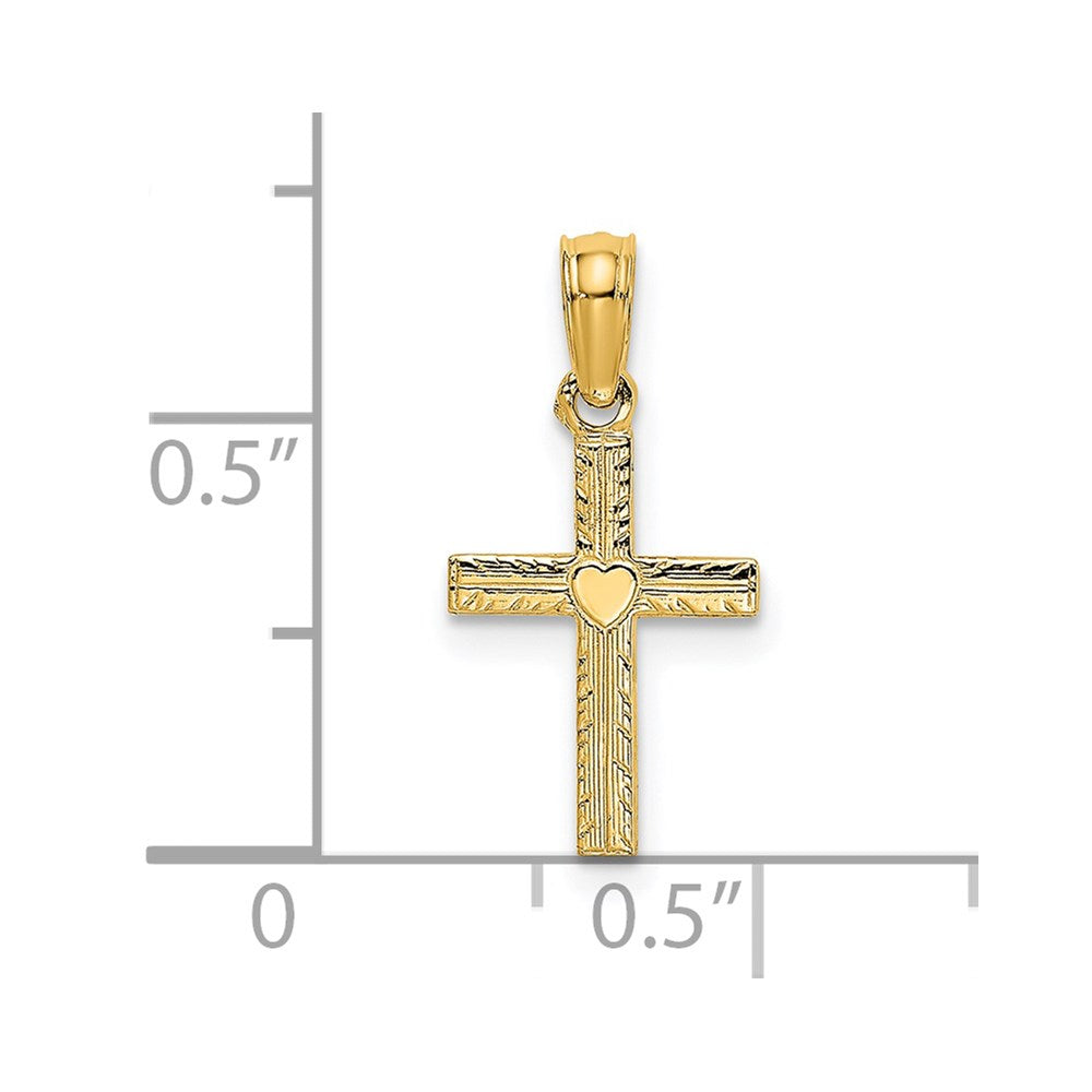 14K Polished Mini Cross w/ Heart Charm