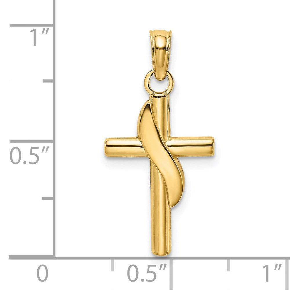 14K Polished W/ Banner Cross Charm