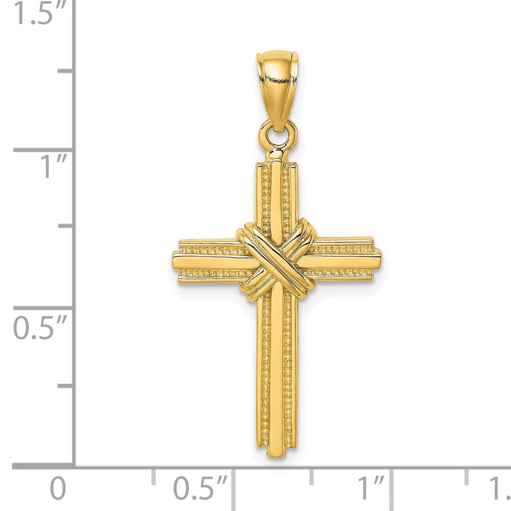 14K Beaded Center Design Cross Charm