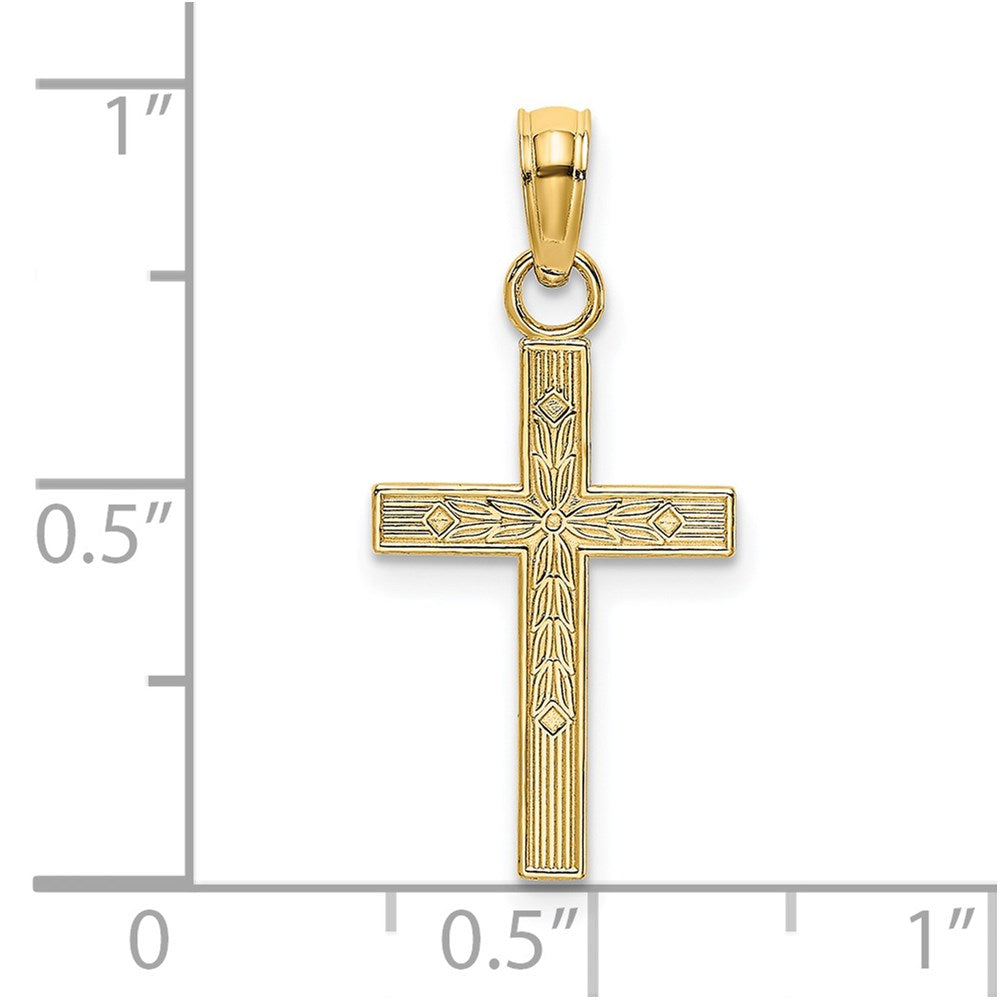 14K Textured Center Block Cross Charm