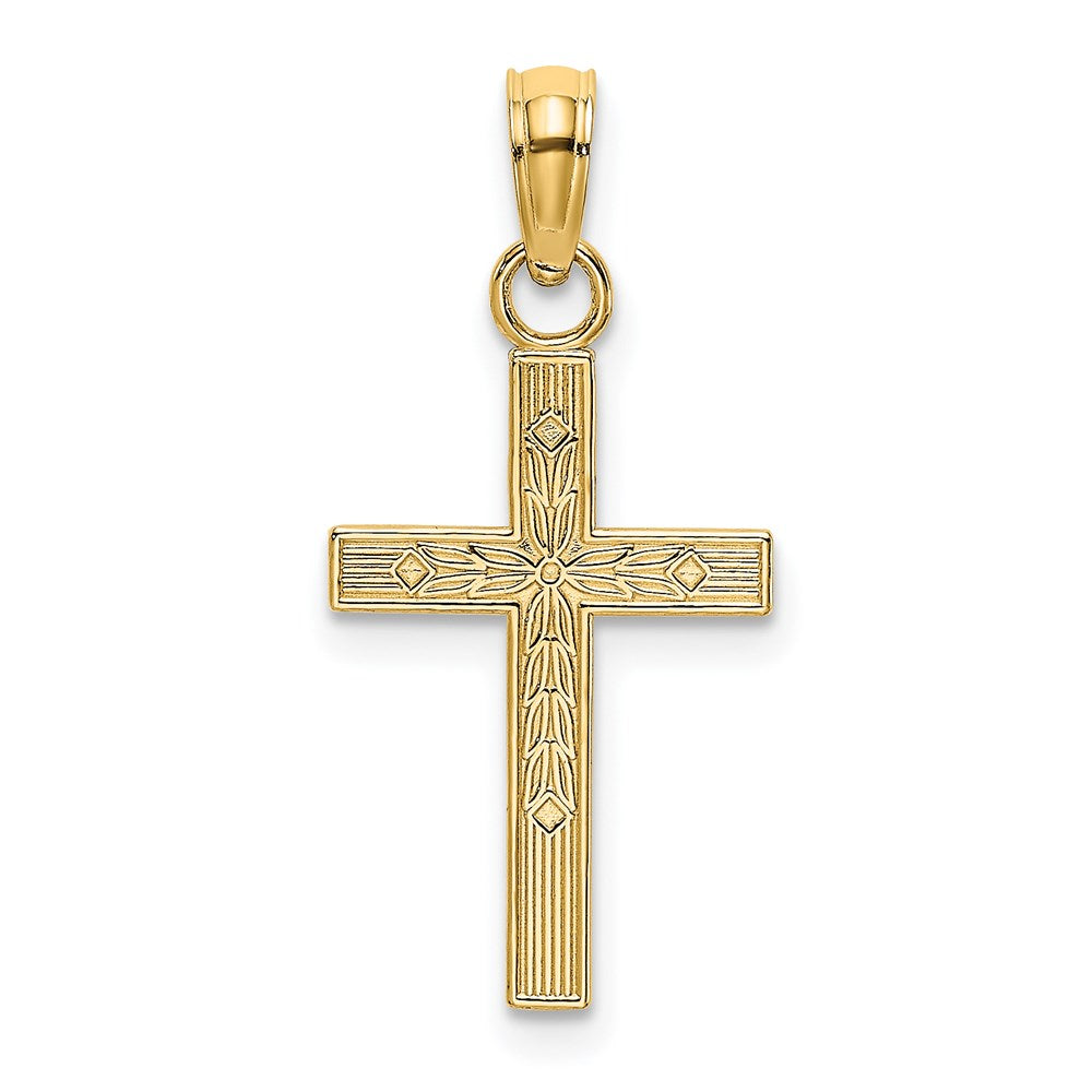 14K Textured Center Block Cross Charm