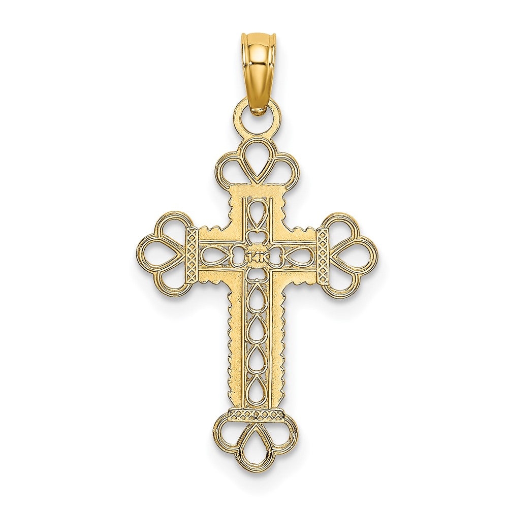 14K Textured and Cut-Out W/ Rope Frame Block Cross Charm