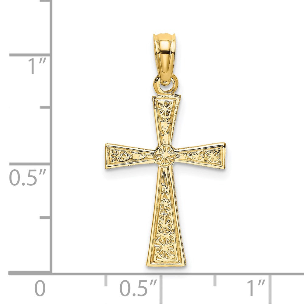 14K Engraved Cross W/Flared Tips Charm