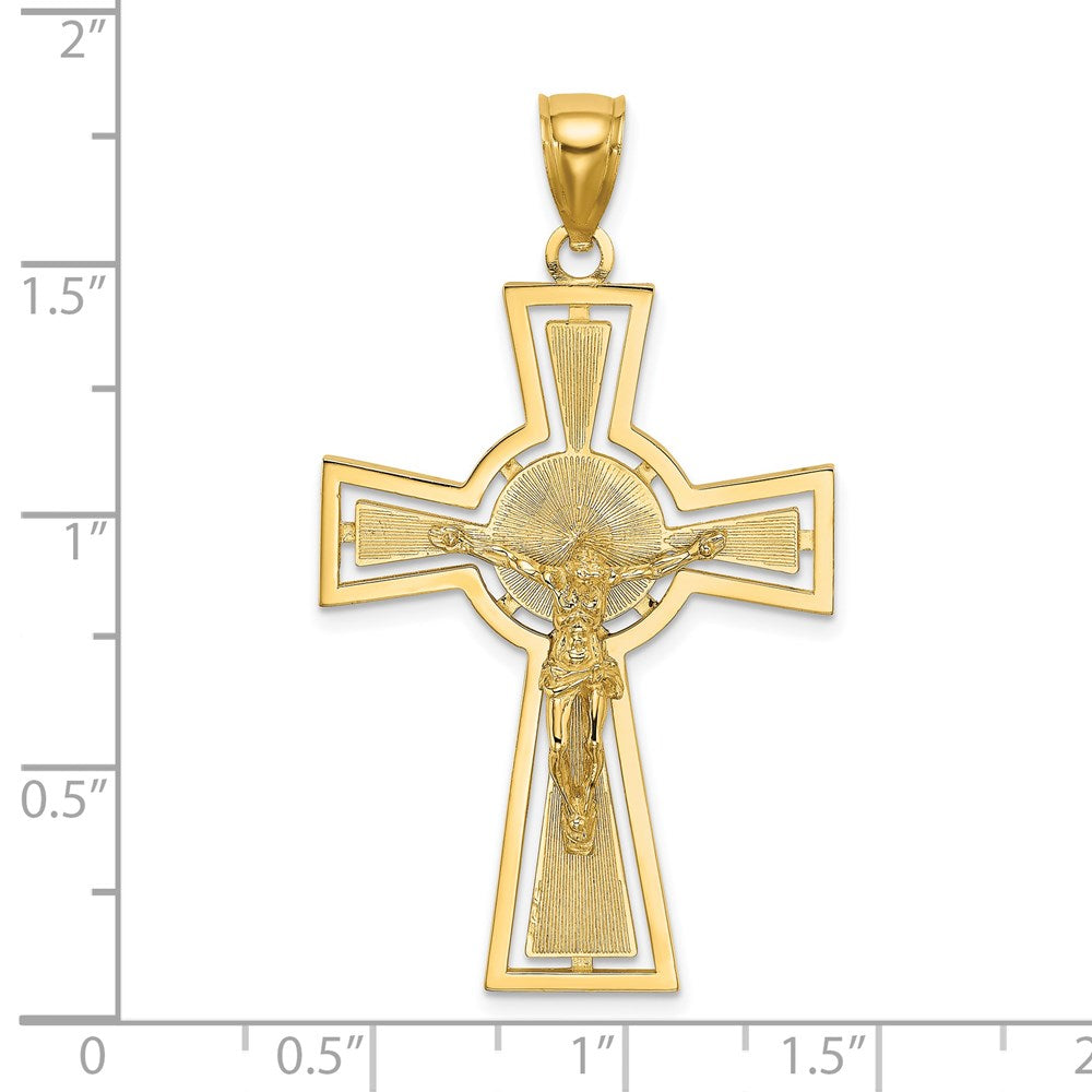 14K Cut-Out Crucifix W/ Center Circle Charm
