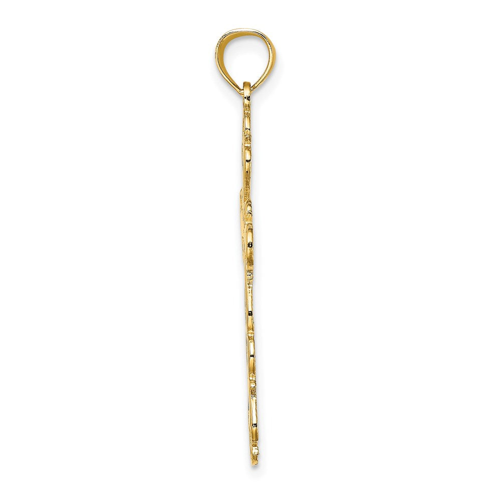 14K Polished Lace Trim Cross Charm