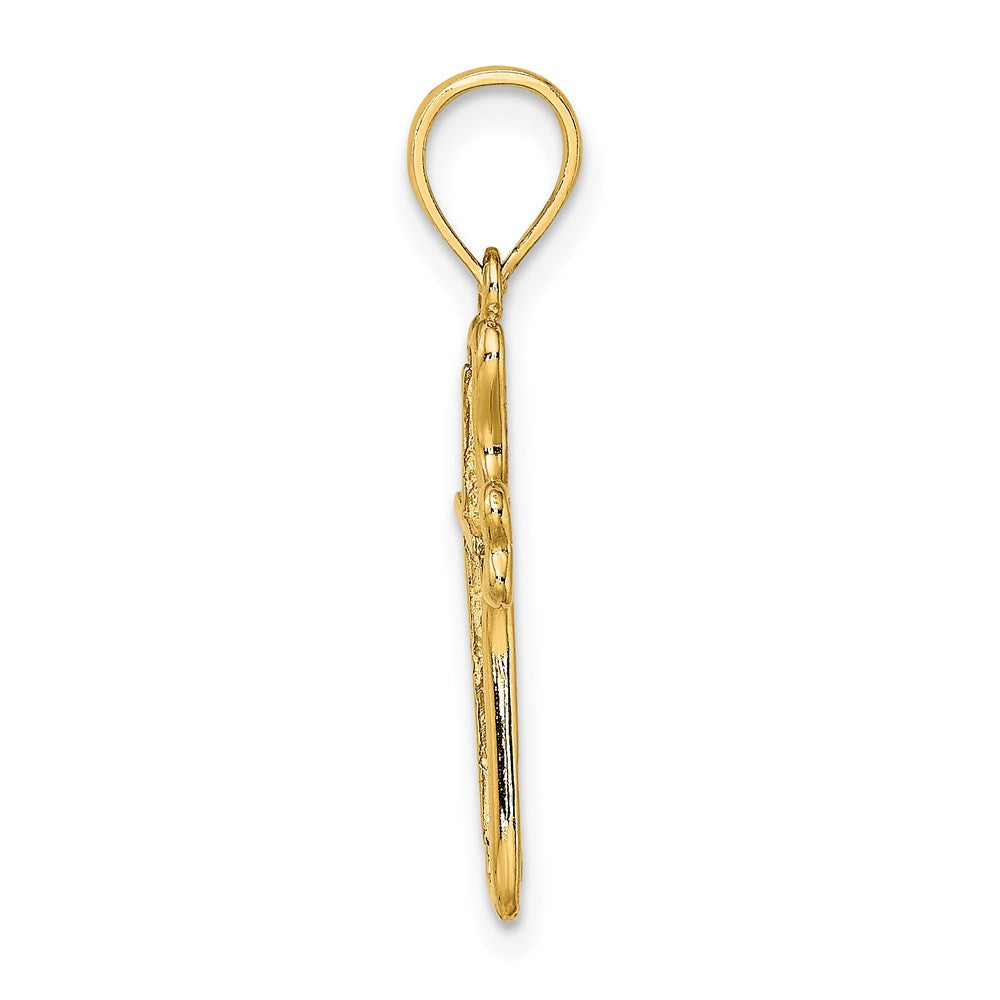 14K Cross w/ Textured Heart Edges Design Charm