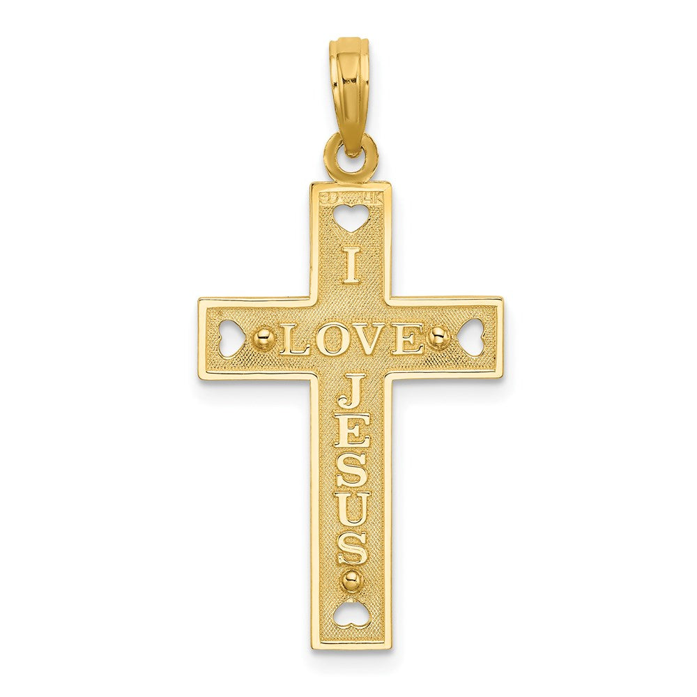 14K Cut-Out Heart w/I LOVE JESUS on Reverse Crucifix Charm