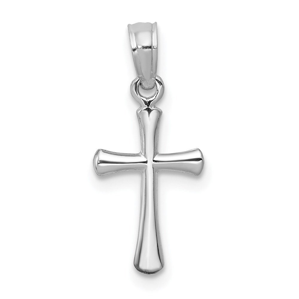 14K White Gold Polished Beveled Cross w/ Round Tips Charm