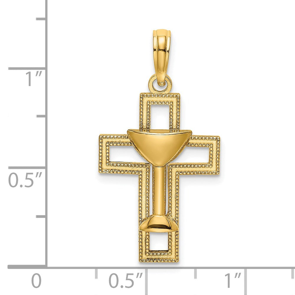 14K Polished Cross W/ Communion Cup Charm