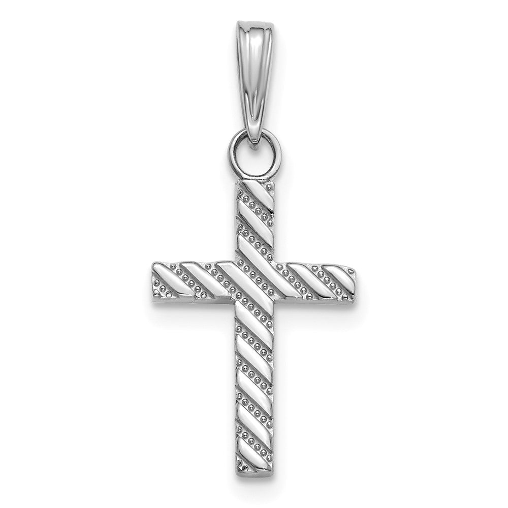 14K White Gold Beaded and Polished Cross Charm