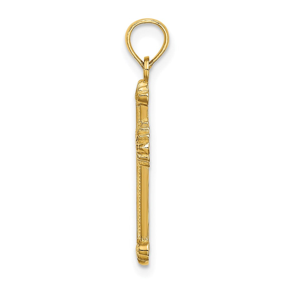 14K Textured Leaves On Edges Cross Charm
