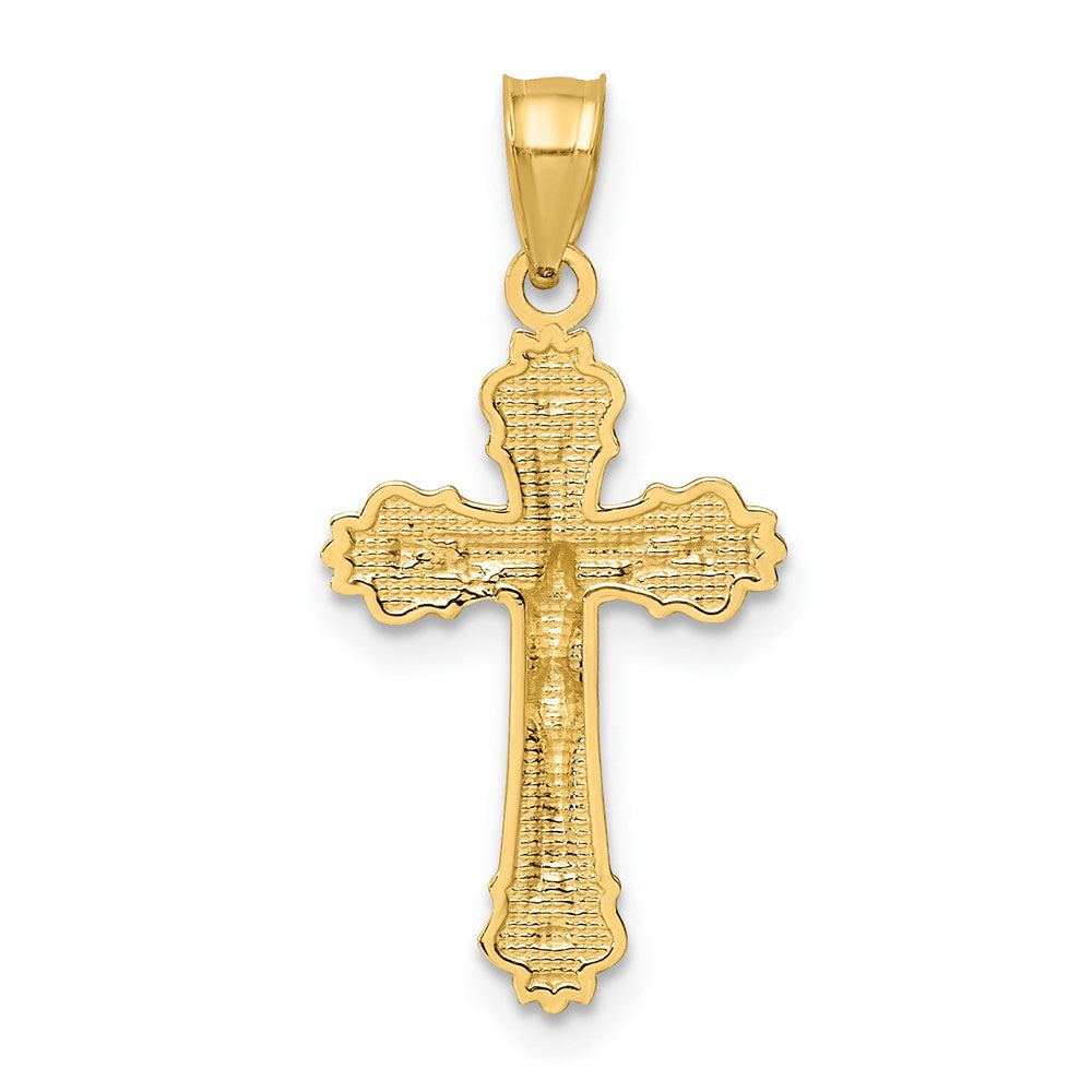 14K W/ Textured Scalloped Edge Crucifix Charm