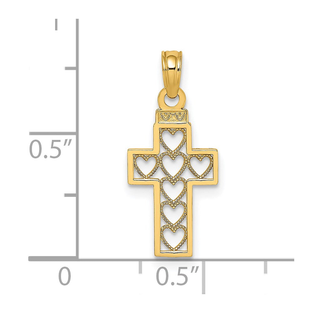 14K Cut-Out Heart Design Cross Charm