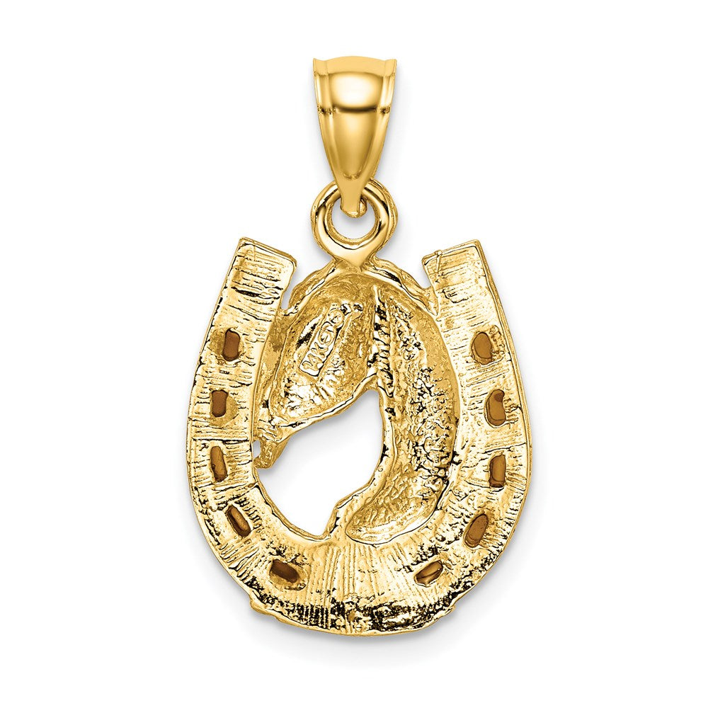 14K Horse Head In Horseshoe w/ Enameled Charm