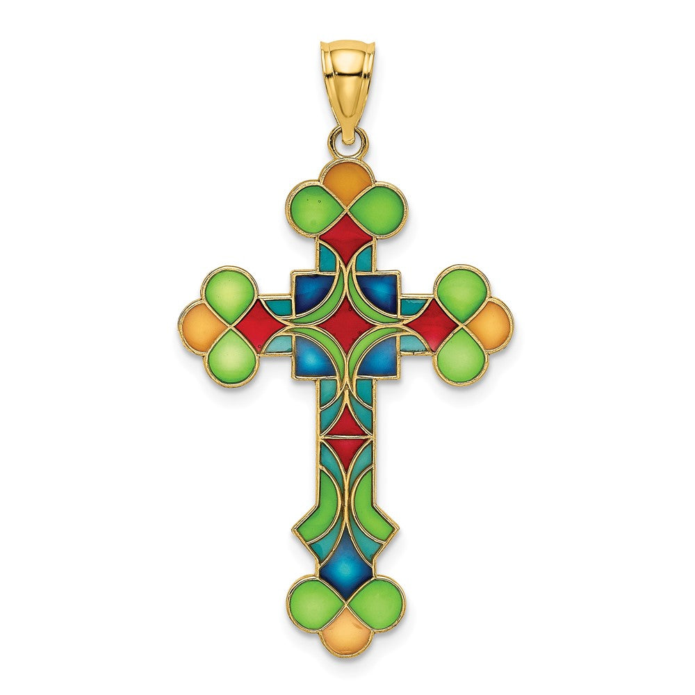 14K Multi Color Enameled Cross Charm