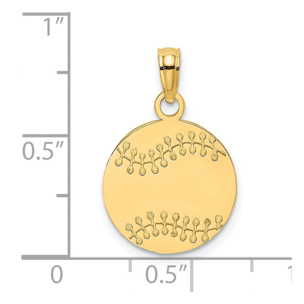 14K Polished and Textured Flat Baseball Charm