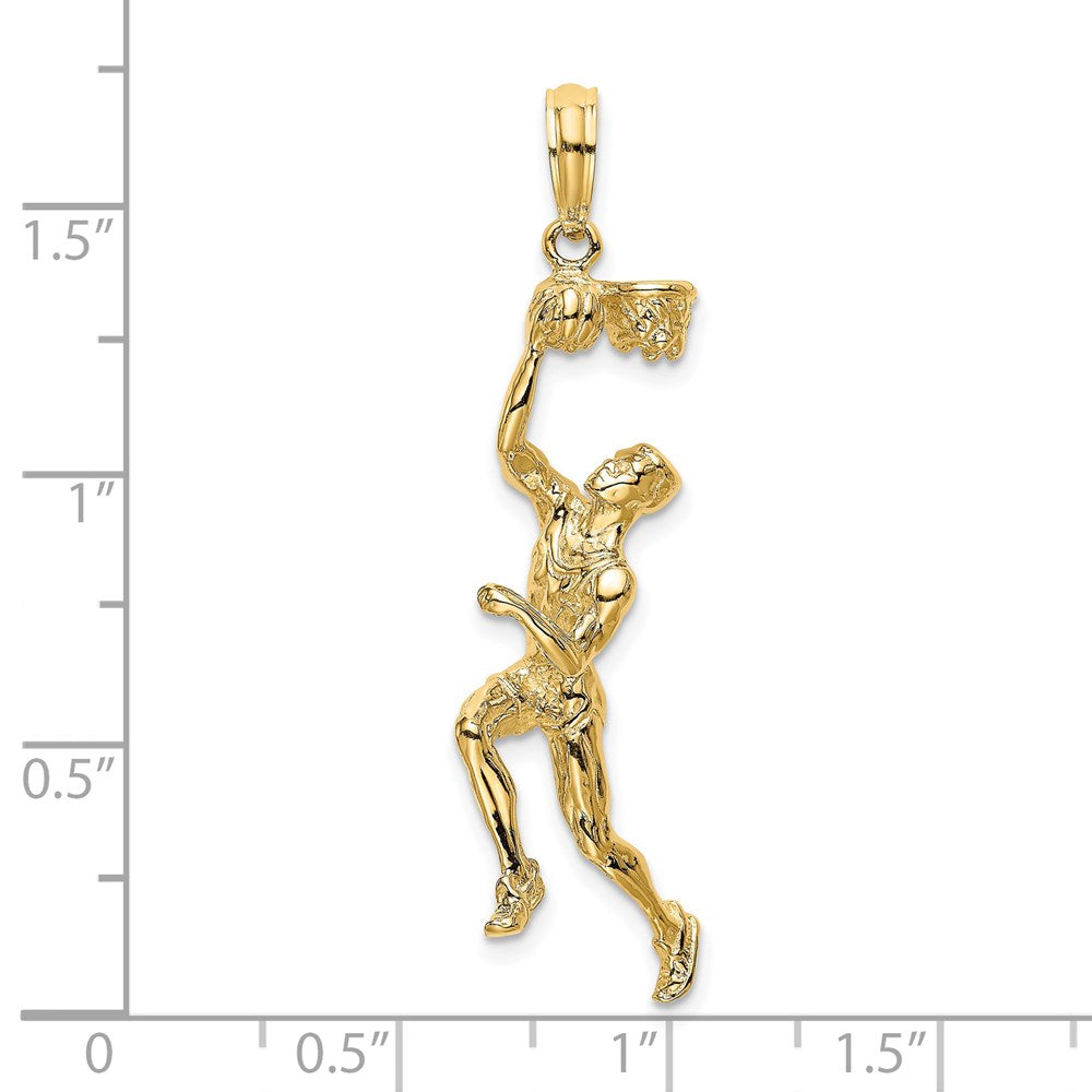 14K 3-D Basketball Player w/Ball and Partial Hoop Charm
