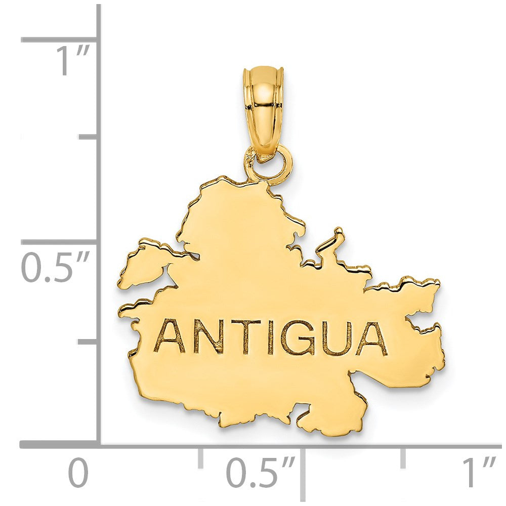 14K Polished and Engraved ANTIGUA MAP Charm