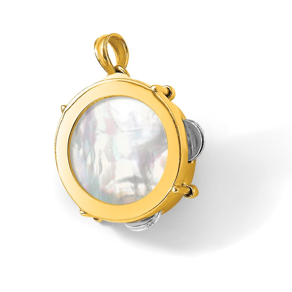 14K Two-tone 3-D Moveable Tambourine w/Mother of Pearl Charm