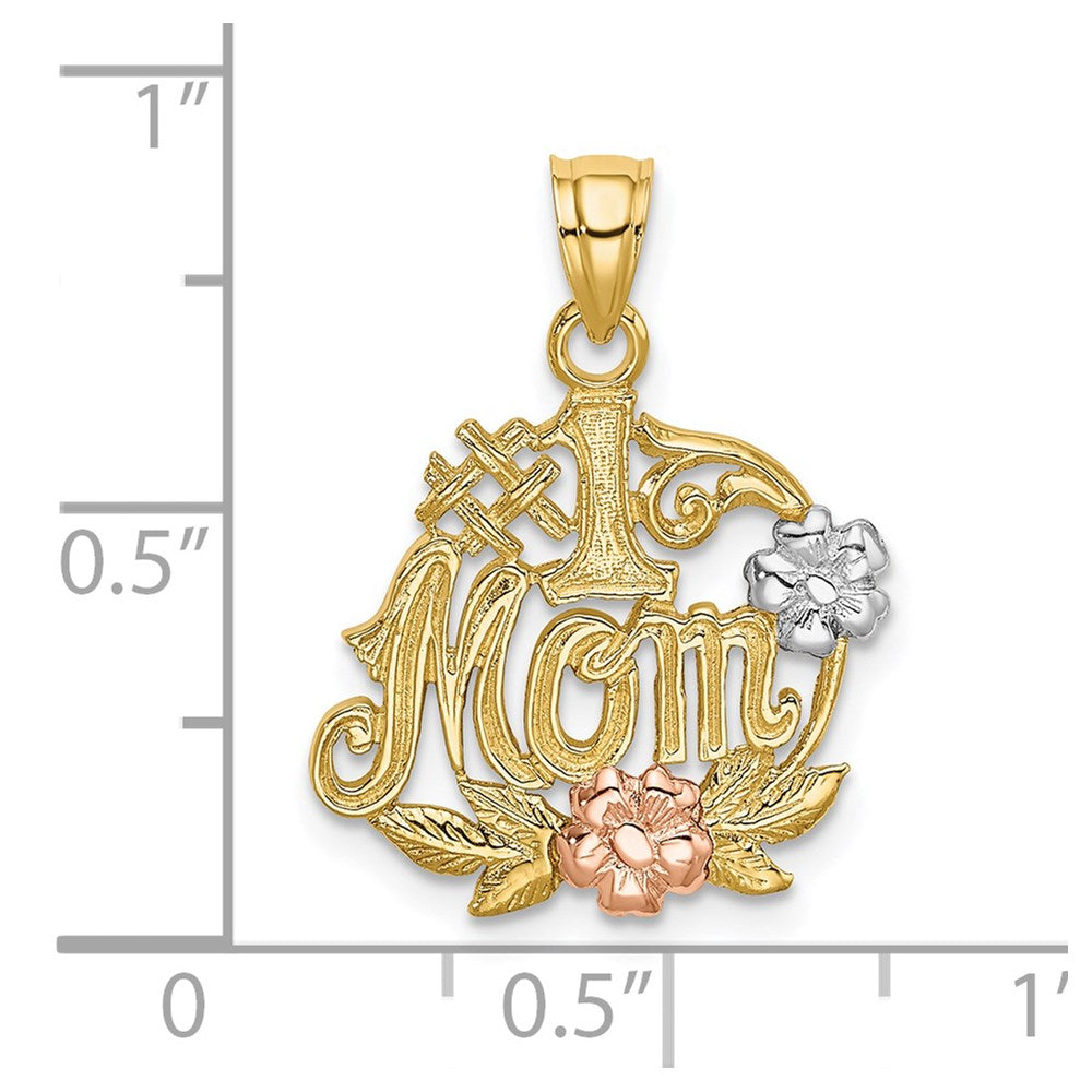 14k Two-tone w/White Rhodium #1 MOM w/Flower Charm